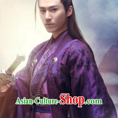 Traditional Ancient Chinese Elegant Swordsman Costume, Chinese Jiang hu Nobility Childe Dress, Cosplay Chinese Television Drama Jade Dynasty Qing Yun Faction KIawaler Hanfu Clothing for Men