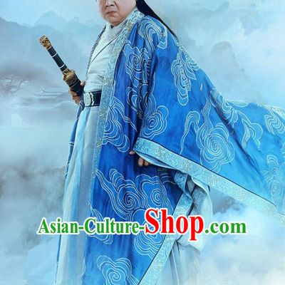 Traditional Ancient Chinese Elegant Swordsman Costume, Chinese Jiang hu Taoist Priest Villagemaster Dress, Cosplay Chinese Television Drama Jade Dynasty Qing Yun Faction Elders of the Owners Hanfu Embroidery Clothing for Men