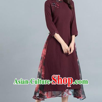 Traditional Ancient Chinese National Costume, Elegant Hanfu Mandarin Qipao Stand Collar Dress, China Tang Suit Plated Button Chirpaur Republic of China Cheongsam Upper Outer Garment Elegant Dress Clothing for Women