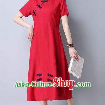 Traditional Ancient Chinese National Costume, Elegant Hanfu Mandarin Qipao Slant Opening Red Dress, China Tang Suit Chirpaur Republic of China Cheongsam Upper Outer Garment Elegant Dress Clothing for Women