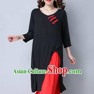 Traditional Ancient Chinese National Costume, Elegant Hanfu Qipao Linen Black Dress, China Tang Suit Cheongsam Upper Outer Garment Elegant Dress Clothing for Women