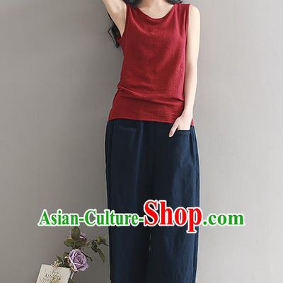 Traditional Chinese National Costume Loose Pants, Elegant Hanfu Linen Navy Wide leg Pants, China Ethnic Minorities Tang Suit Ultra-wide-leg Trousers for Women