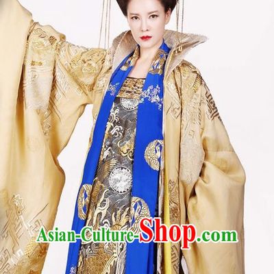 Traditional Ancient Chinese Elegant Queen Mother Costume, Chinese Ancient Han Dynasty Palace Lady Dress, Cosplay Chinese Television Drama Above The Clouds Empress Dowager Hanfu Trailing Embroidery Clothing for Women