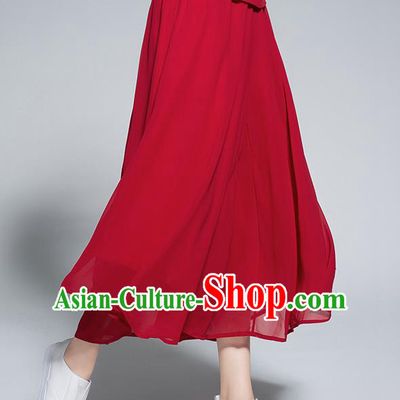 Traditional Chinese National Costume Loose Pants, Elegant Hanfu Embroidered Belt Chiffon Red Wide leg Pants, China Ethnic Minorities Tang Suit Ultra-wide-leg Trousers for Women