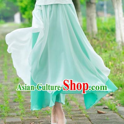 Traditional Ancient Chinese National Pleated Skirt Costume, Elegant Hanfu Chiffon Big Swing Long Dress, China Tang Dynasty Bust Skirt for Women