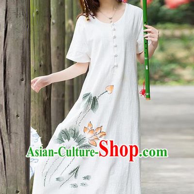 Traditional Ancient Chinese National Costume, Elegant Hanfu Mandarin Qipao Hand Painting Lotus Dress, China Tang Suit Chirpaur Upper Outer Garment Elegant Dress Clothing for Women