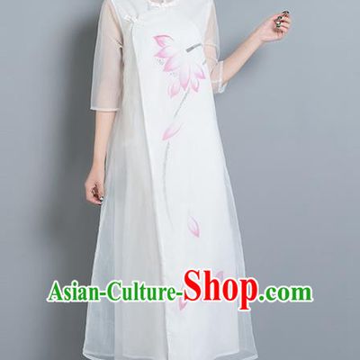 Traditional Ancient Chinese National Costume, Elegant Hanfu Mandarin Qipao Organza Dress, China Tang Suit Chirpaur Upper Outer Garment Elegant Dress Clothing for Women
