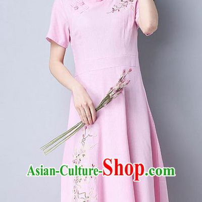 Traditional Ancient Chinese National Costume, Elegant Hanfu Mandarin Qipao Embroidery Pink Dress, China Tang Suit Chirpaur Upper Outer Garment Elegant Dress Clothing for Women