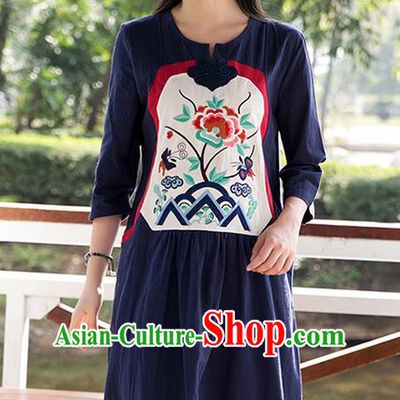 Traditional Ancient Chinese National Costume, Elegant Hanfu Patch Embroidery Navy Dress, China Tang Suit Chirpaur Upper Outer Garment Elegant Dress Clothing for Women