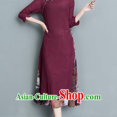 Traditional Ancient Chinese National Costume, Elegant Hanfu Mandarin Qipao Double-deck Printing Red Dress, China Tang Suit Chirpaur Republic of China Cheongsam Upper Outer Garment Elegant Dress Clothing for Women