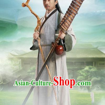 Traditional Ancient Chinese Swordsman Costume, Chinese Jiang hu Taoist Priest Dress, Cosplay Chinese Television Drama Jade Dynasty Qing Yun Faction Old Michinaga Hanfu Clothing for Men