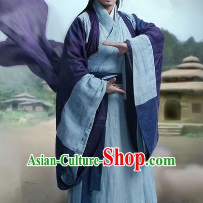 Traditional Ancient Chinese Swordsman Martial Art Costume, Chinese Jiang hu Taoist Priest Dress, Cosplay Chinese Television Drama Jade Dynasty Qing Yun Faction Old Michinaga Hanfu Clothing for Men