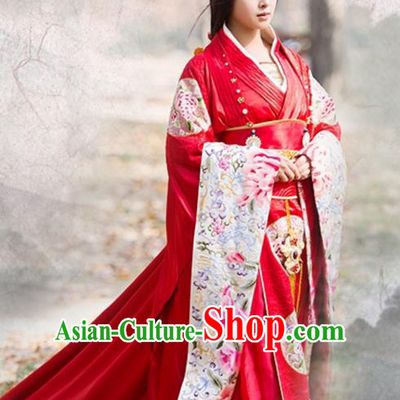 Traditional Ancient Chinese Elegant Wedding Costume, Chinese Northern Dynasty Imperial Consort Costume Bride Dress, Cosplay Chinese Television Drama Alegend of Pringess Lanling Princess Consort Hanfu Trailing Embroidery Clothing for Women