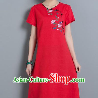 Traditional Ancient Chinese National Costume, Elegant Hanfu Mandarin Qipao Printing Red Dress, China Tang Suit Chirpaur Upper Outer Garment Elegant Dress Clothing for Women