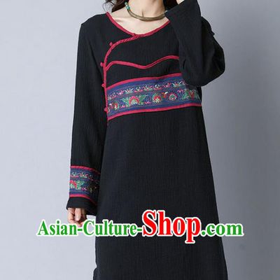 Traditional Ancient Chinese National Costume, Elegant Hanfu Black Embroidery Dress, China Tang Suit Chirpaur Upper Outer Garment Elegant Dress Clothing for Women