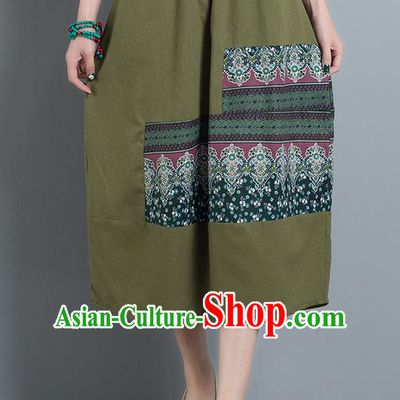 Traditional Ancient Chinese National Pleated Skirt Costume, Elegant Hanfu Embroidery Long Green Buds Skirt, China Tang Suit Bust Skirt for Women