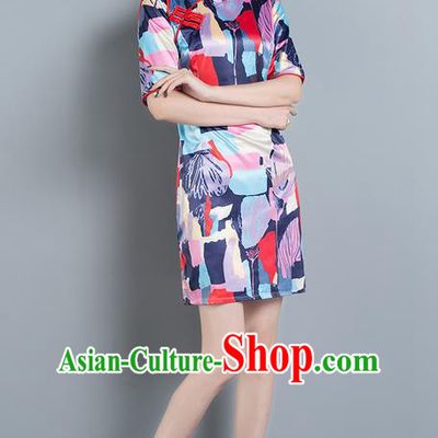 Traditional Ancient Chinese National Costume, Elegant Hanfu Mandarin Qipao Printing White Dress, China Tang Suit Chirpaur Republic of China Cheongsam Upper Outer Garment Elegant Dress Clothing for Women