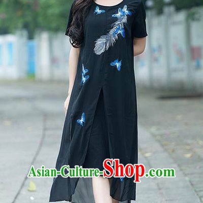 Traditional Ancient Chinese National Costume, Elegant Hanfu Embroidered Black Big Swing Dress, China Tang Suit Chirpaur Cheongsam Elegant Dress Clothing for Women