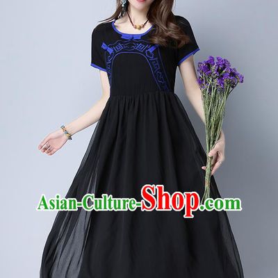 Traditional Ancient Chinese National Costume, Elegant Hanfu Embroidery Black Dress, China Tang Suit Chirpaur Upper Outer Garment Elegant Dress Clothing for Women