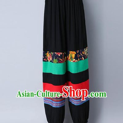 Traditional Chinese National Costume Plus Fours, Elegant Hanfu Embroidered Black Bloomers, China Ethnic Minorities Tang Suit Pantalettes for Women