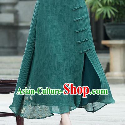 Traditional Ancient Chinese National Pleated Skirt Costume, Elegant Hanfu Embroidery Long Green Dress, China Tang Suit Bust Skirt for Women