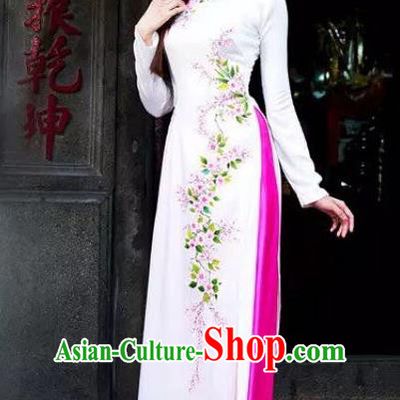 Top Grade Asian Vietnamese Traditional Dress, Vietnam Bride Ao Dai Dress, Princess Wedding Printing White Cheongsam Clothing for Women