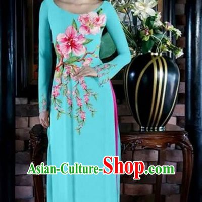 Top Grade Asian Vietnamese Traditional Dress, Vietnam Bride Ao Dai Dress, Princess Wedding Blue Dress Cheongsam Clothing for Women