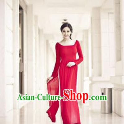 Top Grade Asian Vietnamese Traditional Dress, Vietnam Bride Ao Dai Dress, Vietnam Princess Wedding Red Dress Cheongsam Clothing for Women