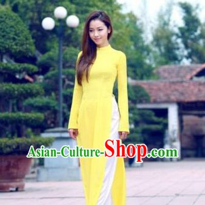 Top Grade Asian Vietnamese Traditional Dress, Vietnam Bride Ao Dai Dress, Vietnam Princess Wedding Yellow Dress and Pants Cheongsam Clothing for Women