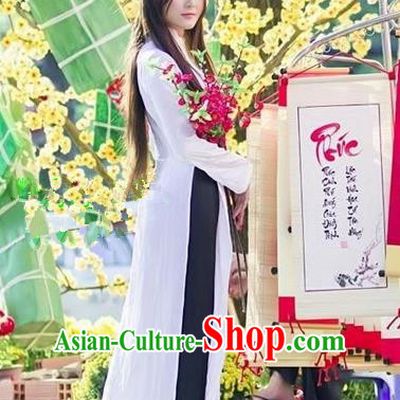 Top Grade Asian Vietnamese Traditional Dress, Vietnam Bride Ao Dai Dress, Vietnam Princess Wedding White Dress and Black Pants Cheongsam Clothing for Women