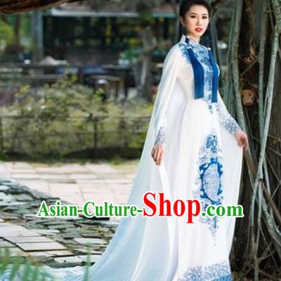 Top Grade Asian Vietnamese Traditional Dress, Vietnam Bride Ao Dai Dress, Princess Wedding Dress Cheongsam Clothing Complete Set for Women