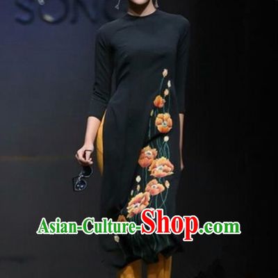 Top Grade Asian Vietnamese Traditional Dress, Vietnam Bride Ao Dai Dress, Vietnam Princess Black Dress Cheongsam Clothing for Women