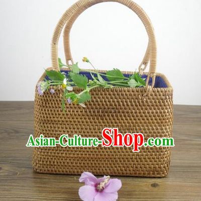 Top Asian Vietnamese Traditional Rattan Plaited Articles Handbag, Vietnam Rattan Plaited Bag for Women