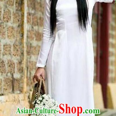 Top Grade Asian Vietnamese Traditional Dress, Vietnam Bride Ao Dai Dress, Vietnam Princess Wedding White Silk Dress Cheongsam Clothing for Women