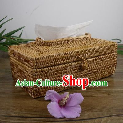 Top Asian Vietnamese Traditional Rattan Plaited Articles Tissue Box, Vietnam Handicraft Tissue Holder