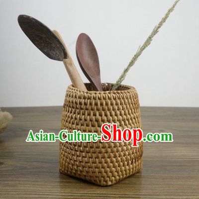 Top Asian Vietnamese Traditional Rattan Plaited Articles Storage Box, Vietnam Handicraft Brush Pot Vase
