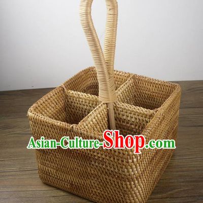 Top Asian Vietnamese Traditional Rattan Plaited Articles Wine Storage Box, Vietnam Handicraft Portable Basket