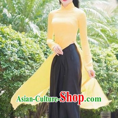 Top Grade Asian Vietnamese Traditional Dress, Vietnam Bride Ao Dai Dress, Vietnam Princess Wedding Yellow Dress and Loose Pants Cheongsam Clothing for Women