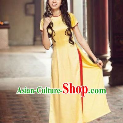 Top Grade Asian Vietnamese Traditional Dress, Vietnam Bride Ao Dai Dress, Vietnam Princess Wedding Yellow Dress and Loose Pants Cheongsam Clothing for Women