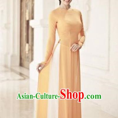 Top Grade Asian Vietnamese Traditional Dress, Vietnam Ao Dai Dress, Vietnam Princess Orange Full Dress and Pants Cheongsam Clothing for Women