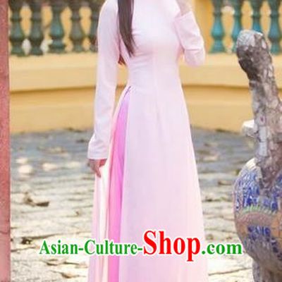 Top Grade Asian Vietnamese Traditional Dress, Vietnam Ao Dai Dress, Vietnam Princess Pink Full Dress and Pants Cheongsam Clothing for Women