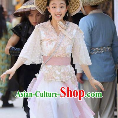 Asian Chinese Ancient Tang Dynasty Princess Costume and Headwear, Fighter of the Destiny Traditional Chinese Ancient Young Lady Swordsman Clothing Complete Set