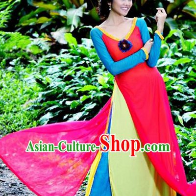 Top Grade Asian Vietnamese Traditional Dress, Vietnam National Young Lady Ao Dai Dress, Vietnam Lady Cheongsam and Pants Complete Set for Women