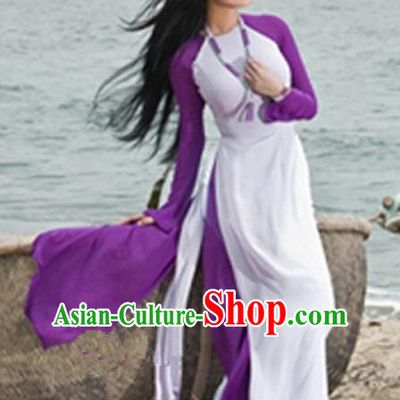 Top Grade Asian Vietnamese Traditional Dress, Vietnam National Young Lady Ao Dai Dress, Vietnam Lady Cheongsam and Pants Complete Set for Women