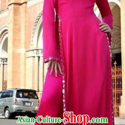 Top Grade Asian Vietnamese Traditional Dress, Vietnam National Princess Young Lady Ao Dai Dress, Vietnam Lady Rose Cheongsam and Pants Complete Set for Women