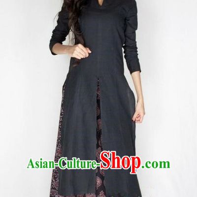 Top Grade Asian Vietnamese Traditional Dress, Vietnam National Dowager Ao Dai Dress, Vietnam Black Ao Dai Cheongsam Dress Blouse for Woman