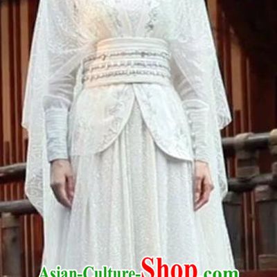 Chinese Ancient Tang Dynasty Peri Princess Costume and Headwear, Fighter of the Destiny Traditional Chinese Ancient Saintess Clothing Complete Set
