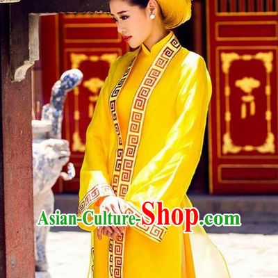 Top Grade Asian Vietnamese Traditional Dress, Vietnam National Queen Ao Dai Dress, Vietnam Bride Wedding Ao Dai Cheongsam Dress Clothing for Woman