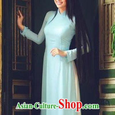 Top Grade Asian Vietnamese Traditional Dress, Vietnam National Princess Ao Dai Dress, Vietnam Blue Ao Dai Cheongsam Dress Clothing for Woman