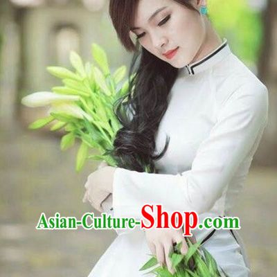 Top Grade Asian Vietnamese Traditional Dress, Vietnam National Princess Ao Dai Dress, Vietnam White Ao Dai Cheongsam Dress Clothing for Woman